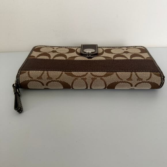 Coach Signature C Accordion Long Wallet Classic Tan Canvas & Brown Leather - Picture 6 of 9